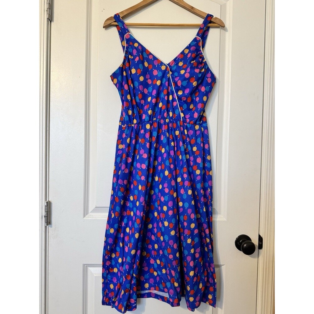Vintage 1980s Walden Classics Women  Size 14 Floral Dress Apples Teacher Artsy